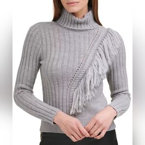 DKNY Fringed Turtleneck Sweater Size M NWT MSRP $99